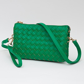 Faux Leather Woven Flap Envelop Crossbody Bag