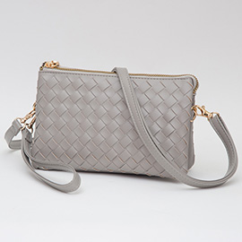 Faux Leather Woven Flap Envelop Crossbody Bag