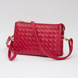 Faux Leather Woven Flap Envelop Crossbody Bag