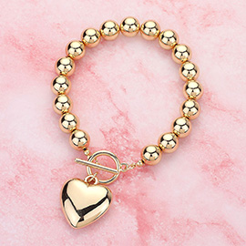 Metal Heart Charm Bubble Chain Toggle Bracelet