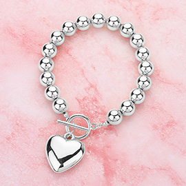 Metal Heart Charm Bubble Chain Toggle Bracelet