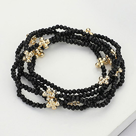 5PCS - Metal Bubble Flower Pointed Faceted Beaded Stretch Multi Layered Bracelets