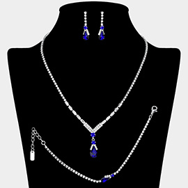 Teardrop Stone Pendant Pointed Baguette Stone Embellished Rhinestone Paved Jewelry Set