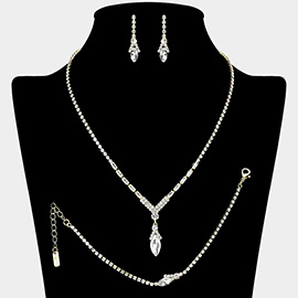 Marquise Stone Pointed Baguette Stone Embellished Rhinestone Paved Jewelry Set