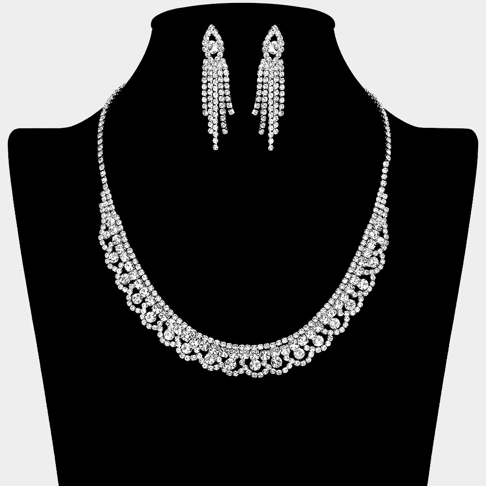 Round Stone Accented Rhinestone Paved Collar Necklace