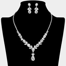 Teardrop Stone Pendant Marquise Rhinestone Paved Necklace