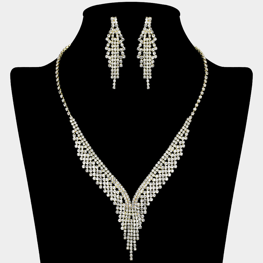 Rhinestone Paved Fringe V Shaped Necklace