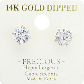 14K Gold Dipped Hypoallergenic CZ Stone Stud Earrings