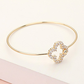 CZ Stone Paved Open Quatrefoil Accented Bangle Bracelet