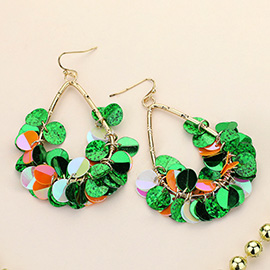 St Patricks Day Sequin Fringe Teardrop Dangle Earrings