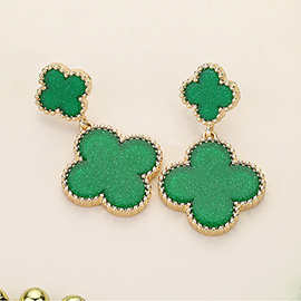 St Patricks Day Glittered Resin Double Quatrefoil Dangle Earrings