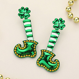 St Patricks Day Clover Leprechaun Shoes Earrings