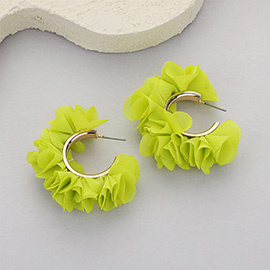 Fabric Flower Hoop Earrings