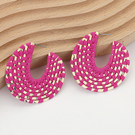 Raffia Weaved Flat Metal Hoop Earrings