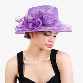 Bow Mesh Accented Tea Party Organza Dressy Hat