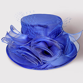 Bow Mesh Accented Tea Party Organza Dressy Hat