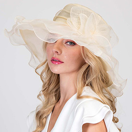 Flower Ruffle Double Layered Organza Dressy Hat