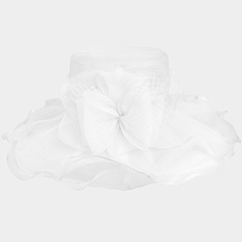 Flower Ruffle Double Layered Organza Dressy Hat