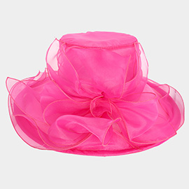 Bow Ruffle Double Layered Organza Dressy Hat