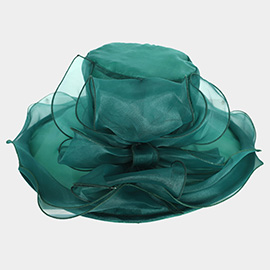 Bow Ruffle Double Layered Organza Dressy Hat