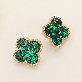 St Ptaricks Day Glittered Quatrefoil Stud Earrings