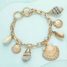 Mixed Shell Puka Shell Charm Station Chain Toggle Bracelet