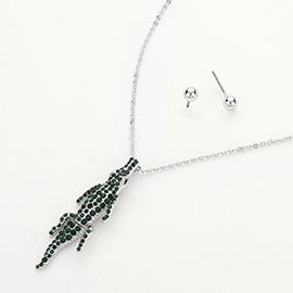 Stone Paved Crocodile/Alligator Pendant Necklace