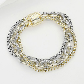 14K Gold Plated Two Tone Multi Layered Chunky Chain Magnetic Bracelet