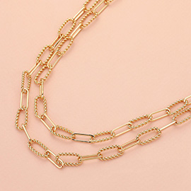 Textured Metal Paper Clip Chain Double Layered Necklace