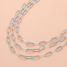 Textured Metal Paper Clip Chain Triple Layered Necklace