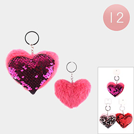 12PCS - Fuzzy Plush Sequin Heart Keychains