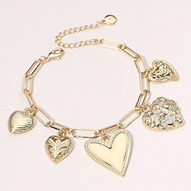 Metal Heart Charm Station Paperclip Chain Bracelet