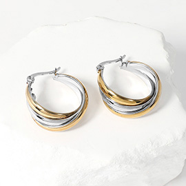 Stainless Steel Twisted Pin Catch Hoop Earrings