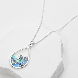 Abalone Sea Glass Wave Teardrop Pendant Necklace