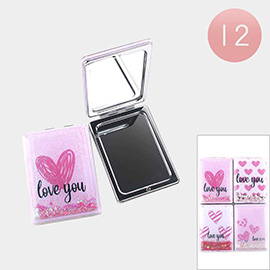 12PCS - Glitter Love You Message Heart Printed Cosmetic Mirrors