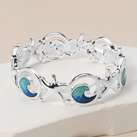 Enamel Wave Metal Starfish Link Stretch Bracelet