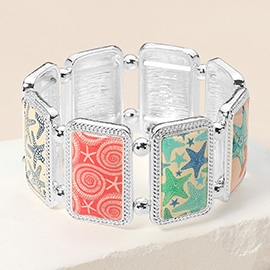 Rectangular Starfish Epoxy Cluster Link Stretch Bracelet