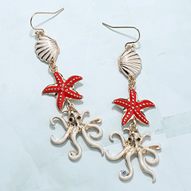 Enamel Shell Starfish Octopus Link Dropdown Earrings