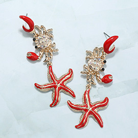 Enamel Crab Starfish Link Dropdown Dangle Earrings