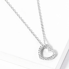 White Gold Dipped CZ Stone Paved Open Heart Pendant Necklace