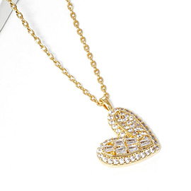 Gold Dipped CZ Stone Paved Heart Pendant Necklace