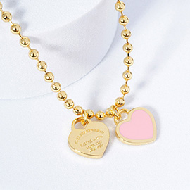 Gold Dipped Double Heart Pendant Bubble Chain Necklace