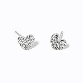 White Gold Dipped CZ Stone Paved Stud Earrings