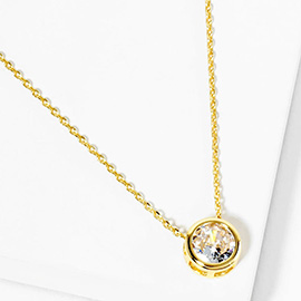 Gold Dipped Round CZ Stone Bezel Pendant Necklace