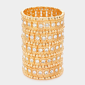 Wide crystal metal stretch bracelet