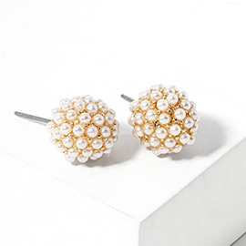 Pearl Paved Disco Ball Stud Earrings