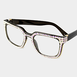 Crystal Embellished Clear Lens Wayfarer Sunglasses