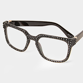 Crystal Embellished Clear Lens Wayfarer Sunglasses
