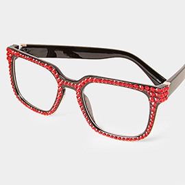 Crystal Embellished Clear Lens Wayfarer Sunglasses