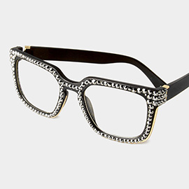 Crystal Embellished Clear Lens Wayfarer Sunglasses